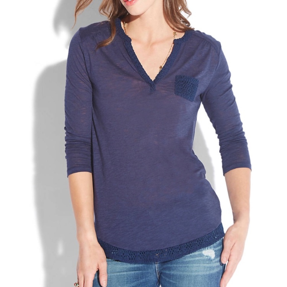 Lucky Brand Navy Crochet Mixed Top Sz S